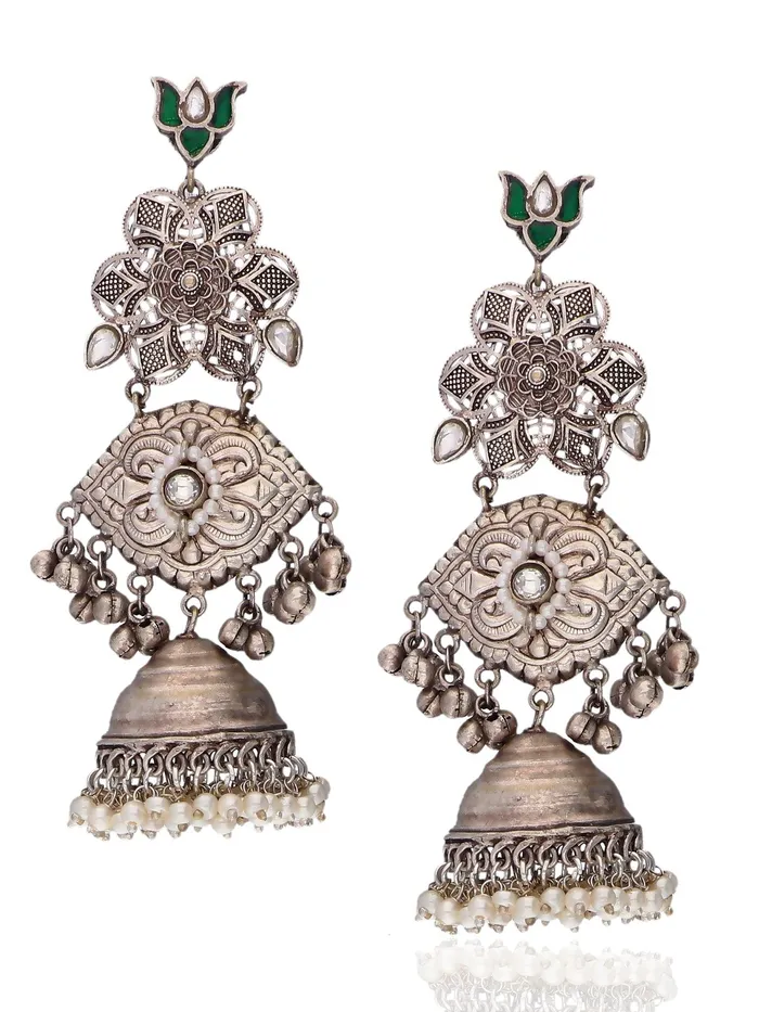 Curio Cottage Earrings Aria Green Lotus Jhumki Earrings Curio Cottage Earrings Aria Green Lotus Jhumki Earrings