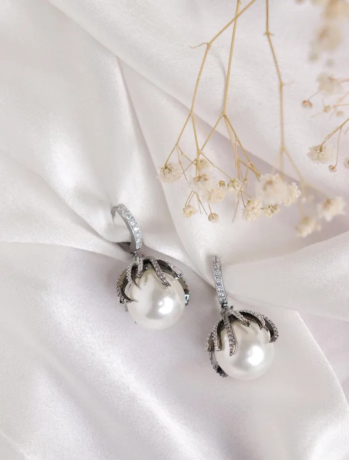 Curio Cottage Earrings Drop of Oyster Diamante Hugging Hoop Earrings Curio Cottage Earrings Drop of Oyster Diamante Hugging Hoop Earrings