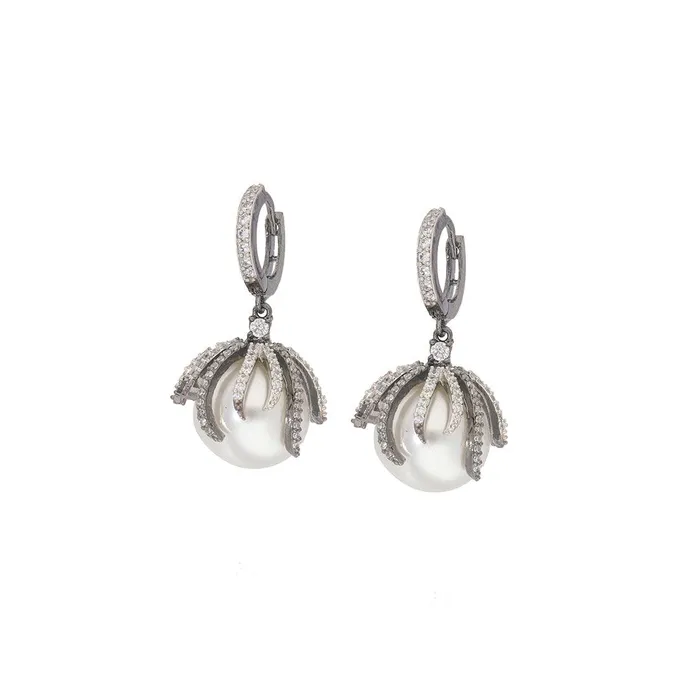 Curio Cottage Earrings Drop of Oyster Diamante Hugging Hoop Earrings Curio Cottage Earrings Drop of Oyster Diamante Hugging Hoop Earrings