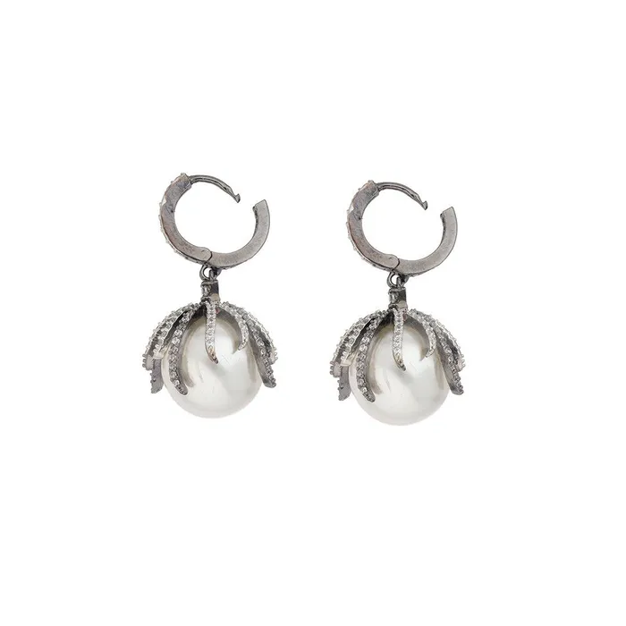 Curio Cottage Earrings Drop of Oyster Diamante Hugging Hoop Earrings Curio Cottage Earrings Drop of Oyster Diamante Hugging Hoop Earrings