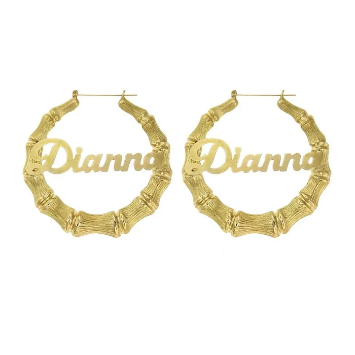 KHLOE JEWELS Custom Jewelry Earrings Bamboo Custom Name Hoop Earrings