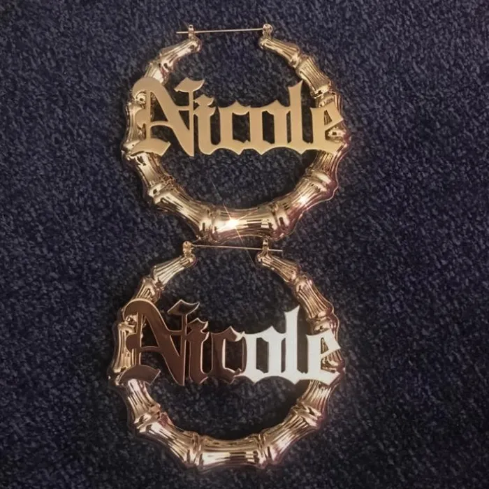 KHLOE JEWELS Custom Jewelry Earrings Bamboo Custom Name Hoop Earrings