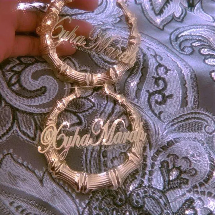 KHLOE JEWELS Custom Jewelry Earrings Bamboo Custom Name Hoop Earrings