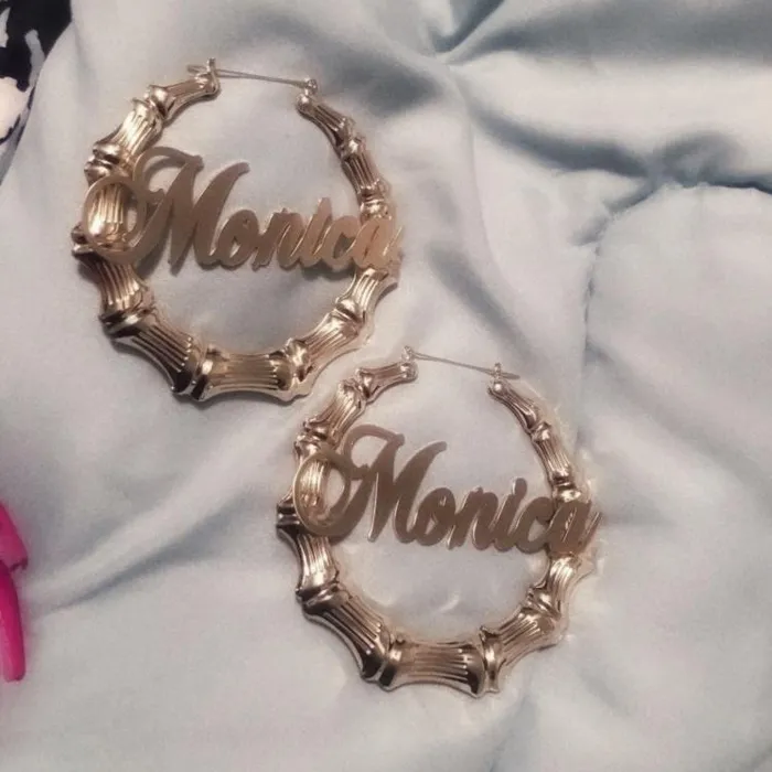 KHLOE JEWELS Custom Jewelry Earrings Bamboo Custom Name Hoop Earrings