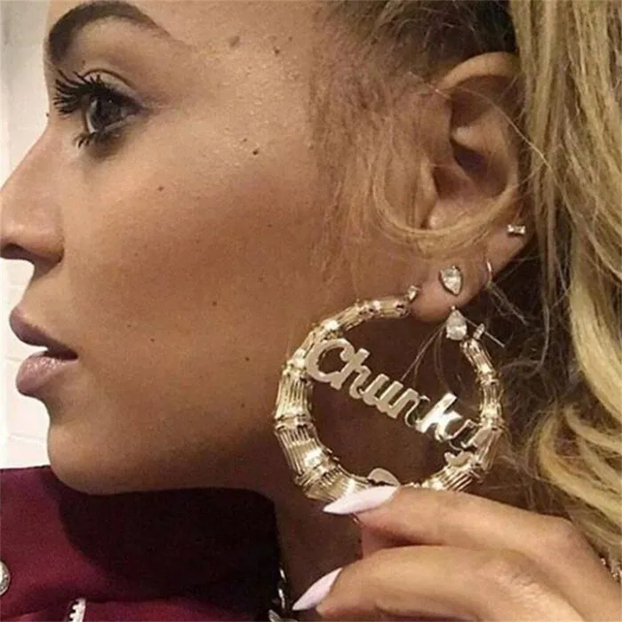 KHLOE JEWELS Custom Jewelry Earrings Bamboo Custom Name Hoop Earrings