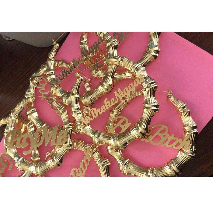 KHLOE JEWELS Custom Jewelry Earrings Bamboo Custom Name Hoop Earrings