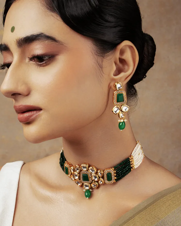 Meira Gracious Green Choker Necklace Set Curio Cottage Necklaces