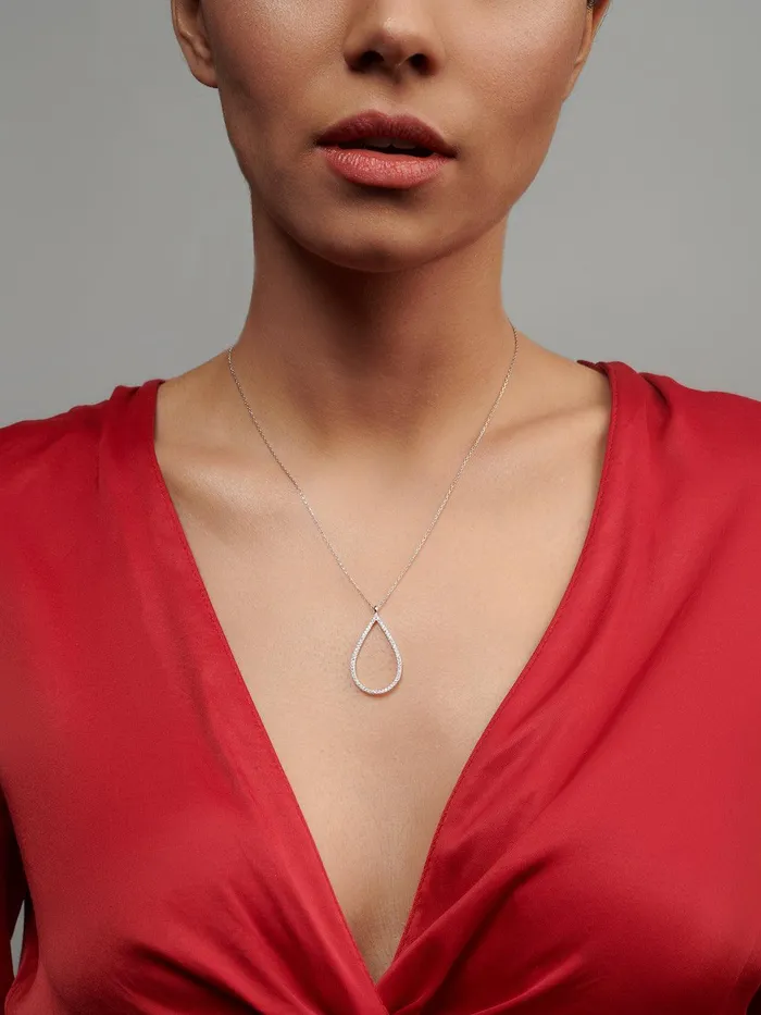 Necklaces Curio Cottage Pure Silver Hollow Drop Necklace Embellished With Cubic Zirconia Stones Necklaces Curio Cottage Pure Silver Hollow Drop Necklace Embellished With Cubic Zirconia Stones