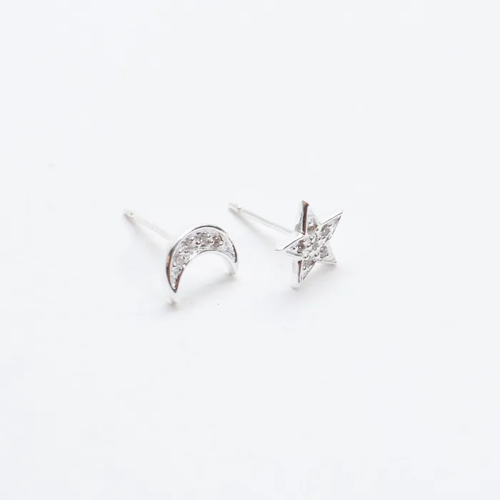 Tashi Necklaces Silver Star and Moon CZ Studs
