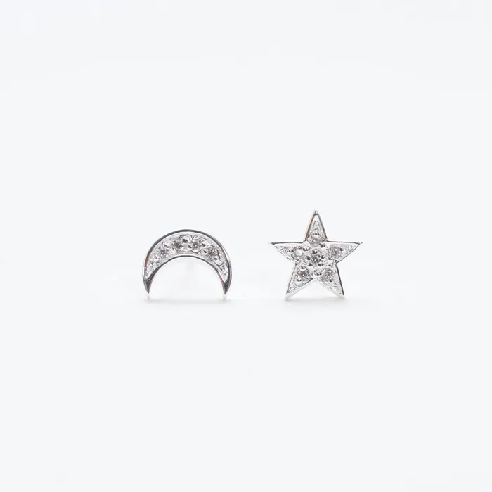 Tashi Necklaces Silver Star and Moon CZ Studs