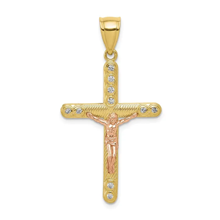 10k Twotone CZ Crucifix PendantWBC10C1060 WB Choice Jewelry Rings