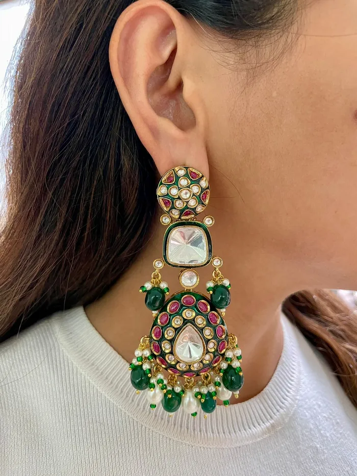Asika Polki Kundan Emerald Floral Necklace Set Necklace Earrings Mang Tika PRERTO ECOMMERCE PRIVATE LIMITED Necklaces