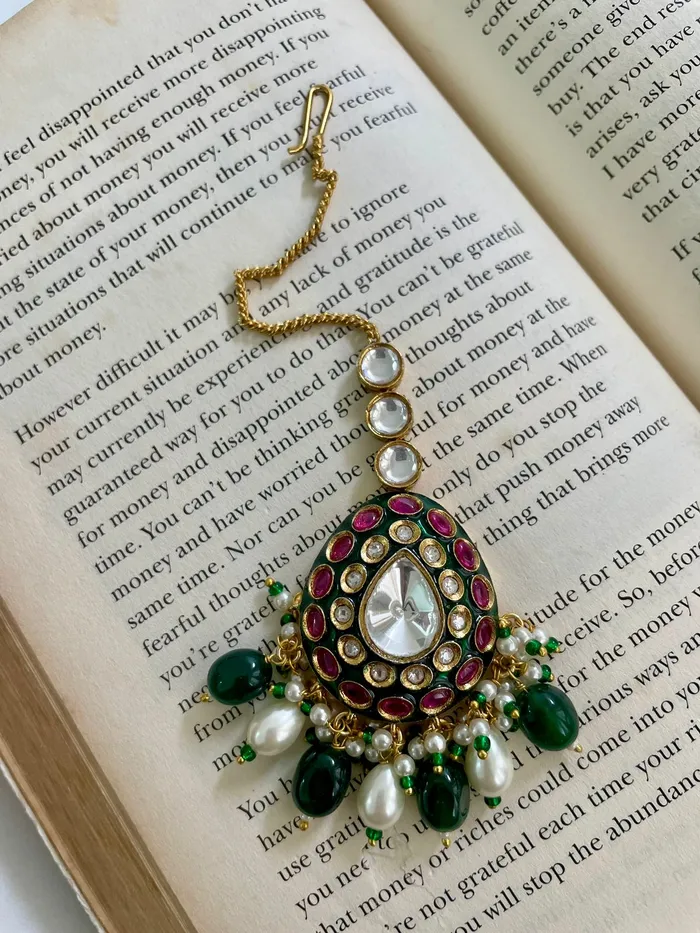 Asika Polki Kundan Emerald Floral Necklace Set Necklace Earrings Mang Tika PRERTO ECOMMERCE PRIVATE LIMITED Necklaces