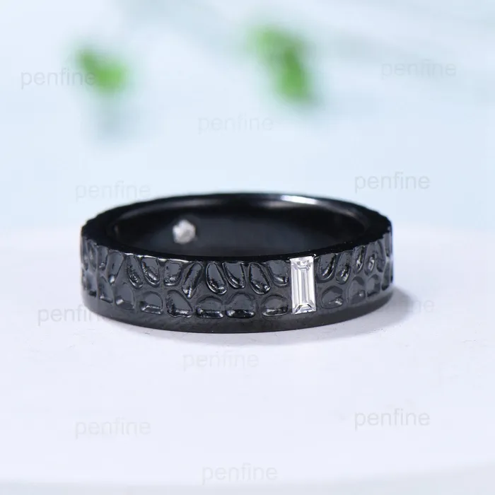 Black Gold Moissanite Men Wedding Band Baguette Hammer Mens Wedding Ring Solitaire 5mm Stacking Matching Band Retro Vintage Gift PENFINE Rings Black Gold Moissanite Men Wedding Band Baguette Hammer Mens Wedding Ring Solitaire 5mm Stacking Matching Band Retro Vintage Gift PENFINE Rings