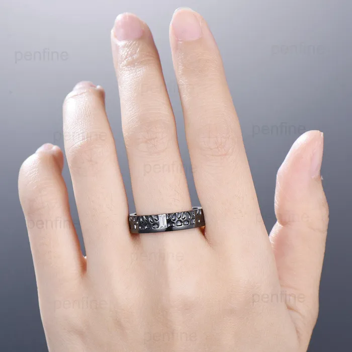 Black Gold Moissanite Men Wedding Band Baguette Hammer Mens Wedding Ring Solitaire 5mm Stacking Matching Band Retro Vintage Gift PENFINE Rings Black Gold Moissanite Men Wedding Band Baguette Hammer Mens Wedding Ring Solitaire 5mm Stacking Matching Band Retro Vintage Gift PENFINE Rings