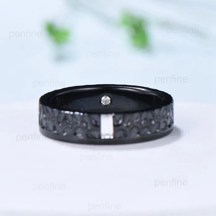 Black Gold Moissanite Men Wedding Band Baguette Hammer Mens Wedding Ring Solitaire 5mm Stacking Matching Band Retro Vintage Gift PENFINE Rings Black Gold Moissanite Men Wedding Band Baguette Hammer Mens Wedding Ring Solitaire 5mm Stacking Matching Band Retro Vintage Gift PENFINE Rings