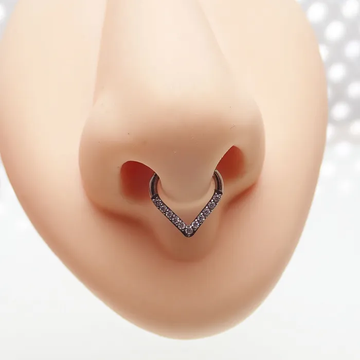 Body Clickers Necklaces Triangle Pave Heart Septum Clicker 16g Body Clickers Necklaces Triangle Pave Heart Septum Clicker 16g