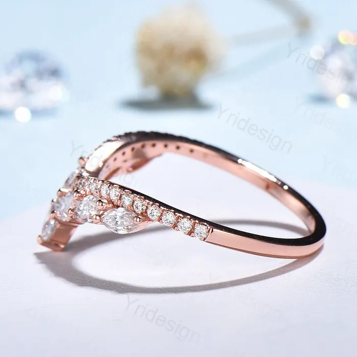 Diamond Wedding Ring For Women Unique Wedding Band Rose Gold Vintage Curved V Marquise Moissanite Matching Band Stacking Anniversary Ring PENFINE Rings Diamond Wedding Ring For Women Unique Wedding Band Rose Gold Vintage Curved V Marquise Moissanite Matching Band Stacking Anniversary Ring PENFINE Rings