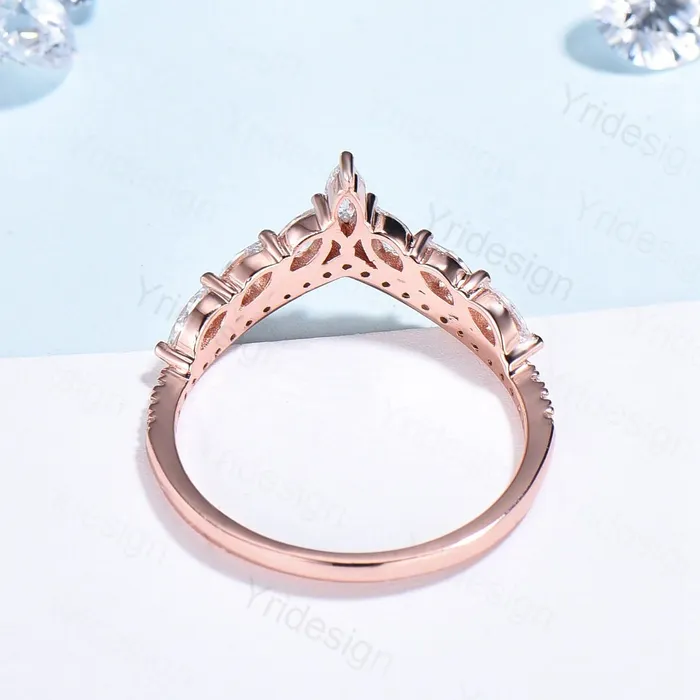 Diamond Wedding Ring For Women Unique Wedding Band Rose Gold Vintage Curved V Marquise Moissanite Matching Band Stacking Anniversary Ring PENFINE Rings Diamond Wedding Ring For Women Unique Wedding Band Rose Gold Vintage Curved V Marquise Moissanite Matching Band Stacking Anniversary Ring PENFINE Rings