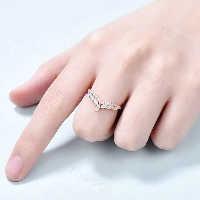 Diamond Wedding Ring For Women Unique Wedding Band Rose Gold Vintage Curved V Marquise Moissanite Matching Band Stacking Anniversary Ring PENFINE Rings Diamond Wedding Ring For Women Unique Wedding Band Rose Gold Vintage Curved V Marquise Moissanite Matching Band Stacking Anniversary Ring PENFINE Rings