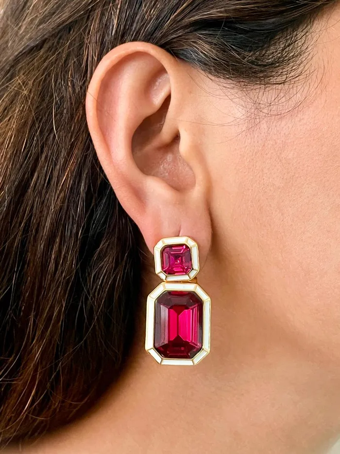Earrings PRERTO ECOMMERCE PRIVATE LIMITED White Enamel Pink Dual Square Earrings Earrings PRERTO ECOMMERCE PRIVATE LIMITED White Enamel Pink Dual Square Earrings