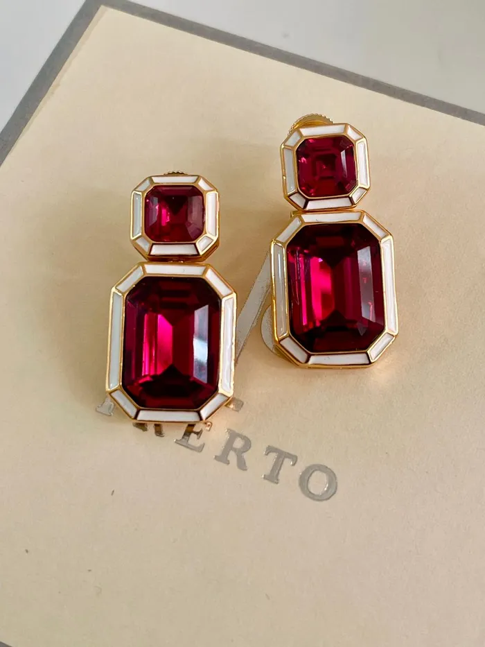 Earrings PRERTO ECOMMERCE PRIVATE LIMITED White Enamel Pink Dual Square Earrings