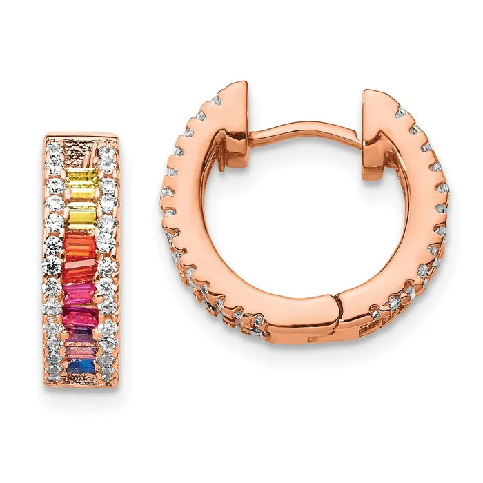 Earrings Sterling Silver Rose 14k Flashplated Colorful CZ Small Hoop EarringsWBCQE14451RP WB Choice Jewelry Earrings Sterling Silver Rose 14k Flashplated Colorful CZ Small Hoop EarringsWBCQE14451RP WB Choice Jewelry