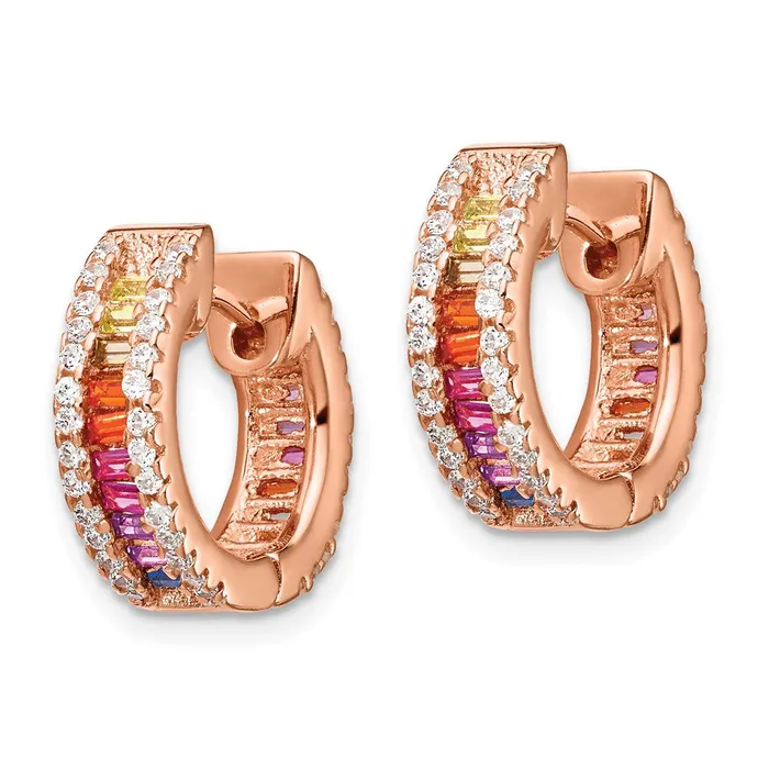 Earrings Sterling Silver Rose 14k Flashplated Colorful CZ Small Hoop EarringsWBCQE14451RP WB Choice Jewelry Earrings Sterling Silver Rose 14k Flashplated Colorful CZ Small Hoop EarringsWBCQE14451RP WB Choice Jewelry
