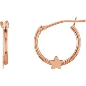 Earrings WB Choice Jewelry 14K Rose Hinged Hoop Earrings with Star192029601PSTWBC Earrings WB Choice Jewelry 14K Rose Hinged Hoop Earrings with Star192029601PSTWBC