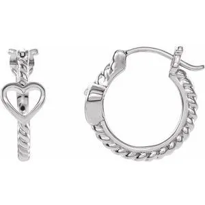 Earrings WB Choice Jewelry 14K White Pierced Heart Rope Hoop Earrings 653407601PSTWBC Earrings WB Choice Jewelry 14K White Pierced Heart Rope Hoop Earrings 653407601PSTWBC