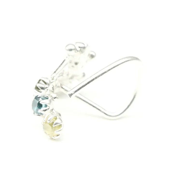 Ethnic Indian 925 Sterling Silver Multicolor CZ Studded Corkscrew nose ring 22g Karizma Jewels Rings