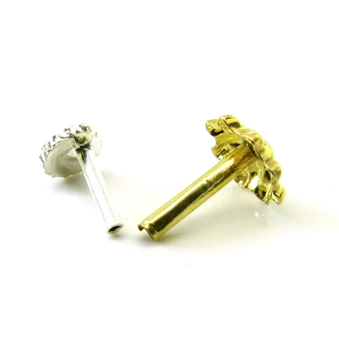 Ethnic Indian Style Floral sterling Silver Gold Plated Nose Stud Push Pin Karizma Jewels Earrings