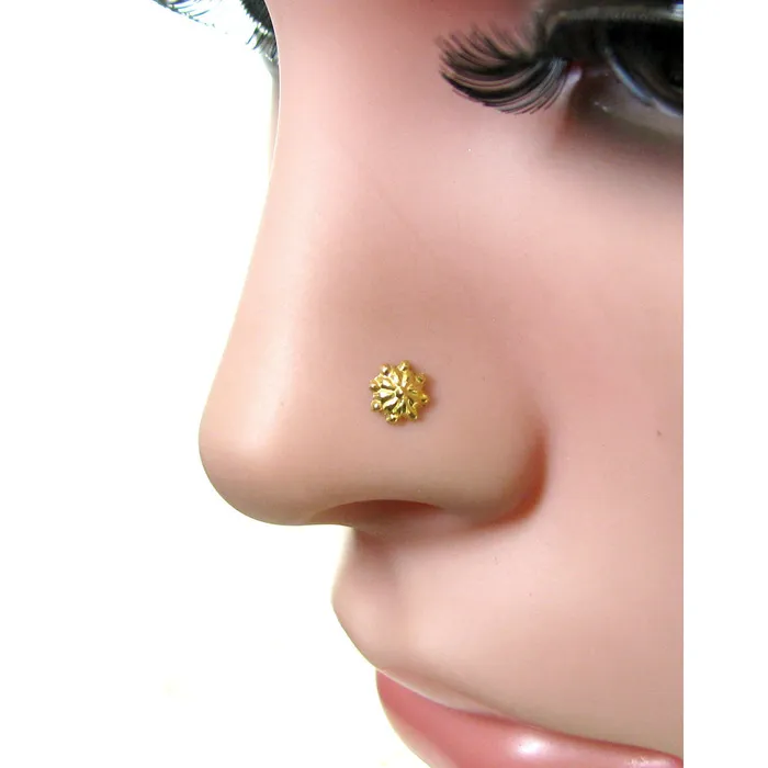 Ethnic Indian Style Floral sterling Silver Gold Plated Nose Stud Push Pin Karizma Jewels Earrings
