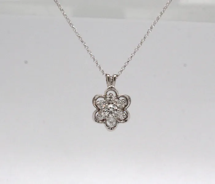 FULLERS PURCHASE FROM PUBLIC Charm Necklaces Estate 14KW 25 Cttw Diamond Cluster Pendant FULLERS PURCHASE FROM PUBLIC Charm Necklaces Estate 14KW 25 Cttw Diamond Cluster Pendant