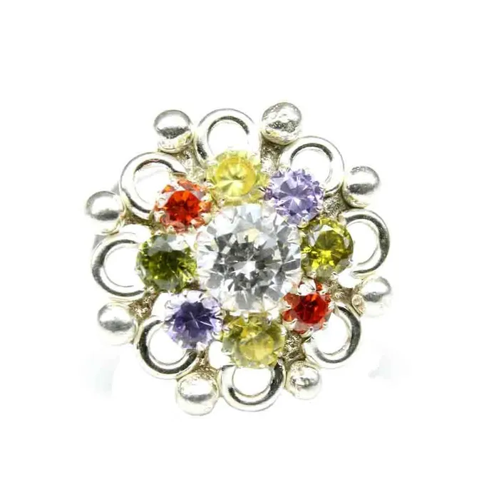 Indian 925 Sterling Silver Multicolor CZ Studded Corkscrew nose ring 22g Karizma Jewels Rings Indian 925 Sterling Silver Multicolor CZ Studded Corkscrew nose ring 22g Karizma Jewels Rings