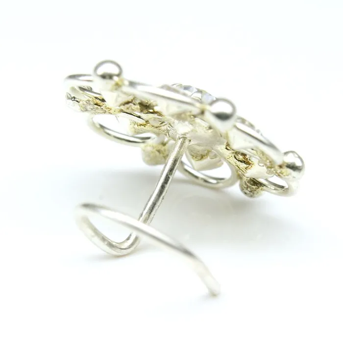Indian 925 Sterling Silver Multicolor CZ Studded Corkscrew nose ring 22g Karizma Jewels Rings