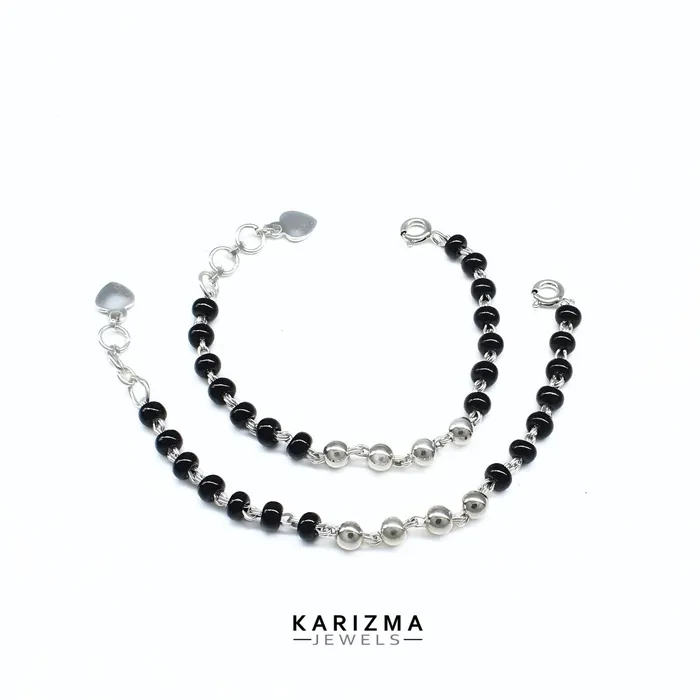 Karizma Jewels 925 Real Silver gifting Black Beads Nazariya new born kids Bracelet cum Anklet 5 Bracelets
