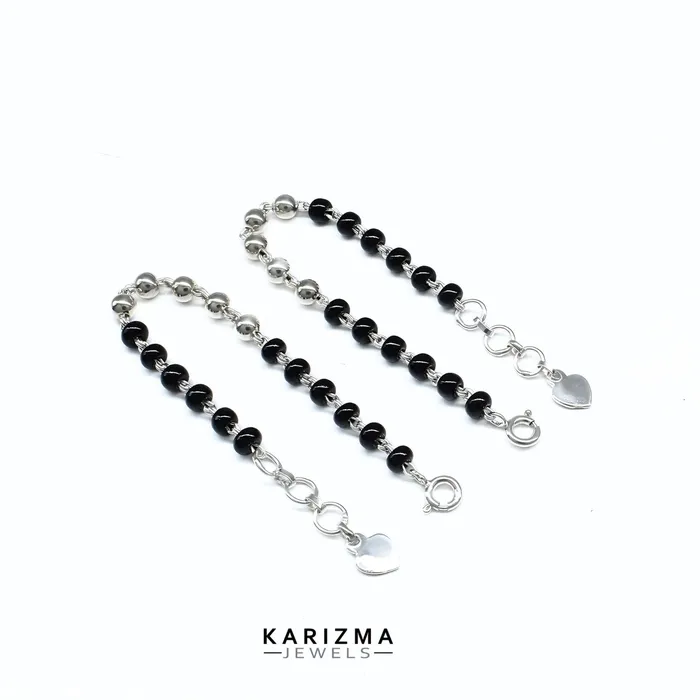 Karizma Jewels 925 Real Silver gifting Black Beads Nazariya new born kids Bracelet cum Anklet 5 Bracelets