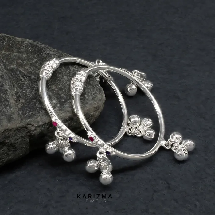 Karizma Jewels Bracelets Hollow Real Silver unique kids Bangles Bracelet With Jingle Bells Pair Karizma Jewels Bracelets Hollow Real Silver unique kids Bangles Bracelet With Jingle Bells Pair