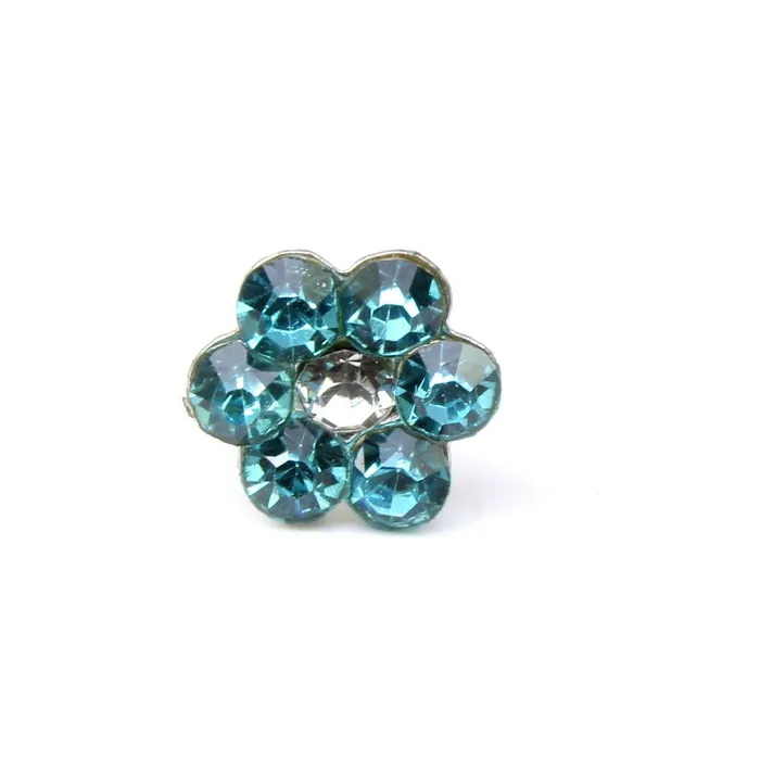Karizma Jewels Earrings Indian style silver Plated Blue white crystal Piercing Nose stud push pin