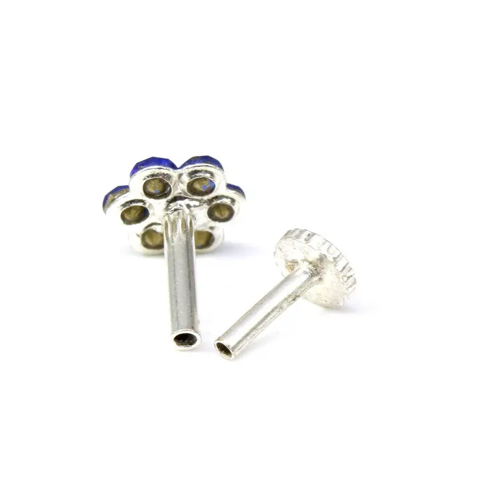 Karizma Jewels Earrings Indian style silver Plated Blue white crystal Piercing Nose stud push pin