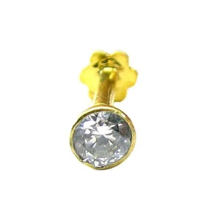 Karizma Jewels Earrings Lovely White CZ Piercing Nose Stud Pin Solid Real 14k Yellow Gold Screw Back Karizma Jewels Earrings Lovely White CZ Piercing Nose Stud Pin Solid Real 14k Yellow Gold Screw Back