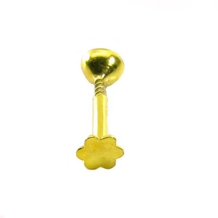 Karizma Jewels Earrings Lovely White CZ Piercing Nose Stud Pin Solid Real 14k Yellow Gold Screw Back