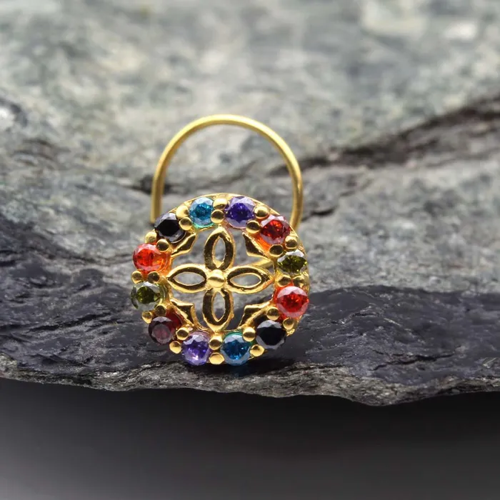 Karizma Jewels Earrings Wheel Style 14K Real Gold Multi CZ Twisted Nose Stud 24g Karizma Jewels Earrings Wheel Style 14K Real Gold Multi CZ Twisted Nose Stud 24g