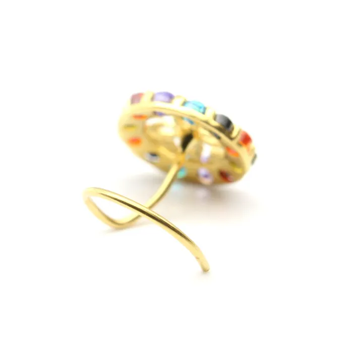 Karizma Jewels Earrings Wheel Style 14K Real Gold Multi CZ Twisted Nose Stud 24g