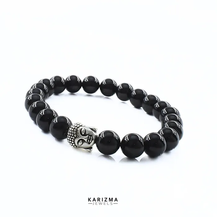 Karizma Jewels Natural Black Tourmaline Stones Reiki Healing Buddha face Bracelet for Men and Women Bracelets