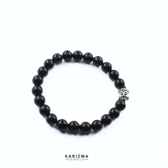 Karizma Jewels Natural Black Tourmaline Stones Reiki Healing Buddha face Bracelet for Men and Women Bracelets