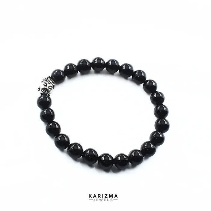 Karizma Jewels Natural Black Tourmaline Stones Reiki Healing Buddha face Bracelet for Men and Women Bracelets