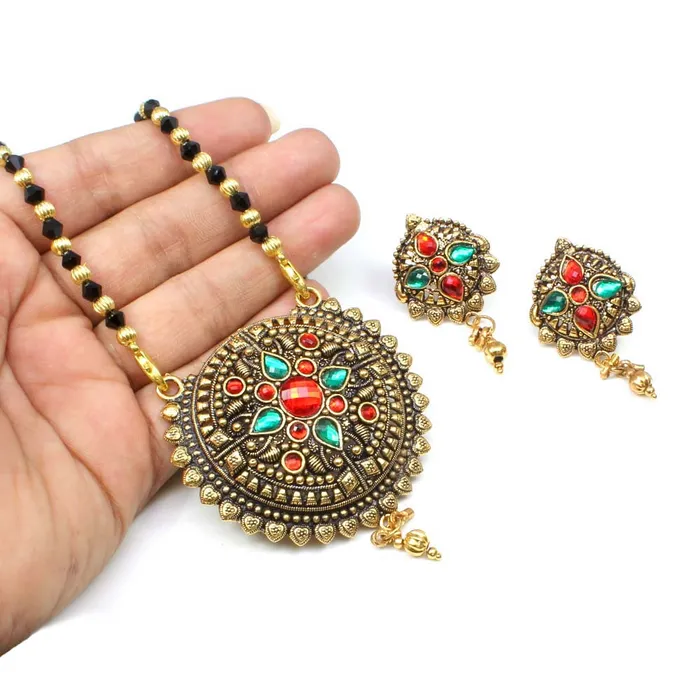 Karizma Jewels Necklaces Designer Indian Mangalsutra black beads necklace earrings set gift for wife