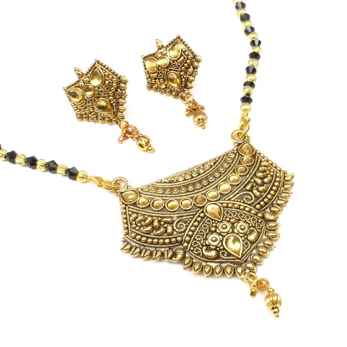 Karizma Jewels Necklaces Designer Indian Mangalsutra black beads necklace earrings set gift for wife